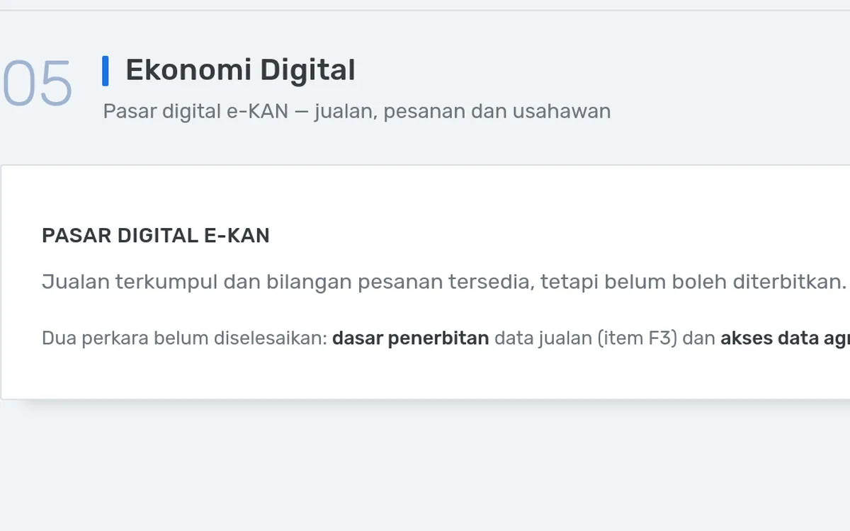 Skrinsyot seksyen Ekonomi Digital pada Dashboard Intelijen Perikanan Sabah